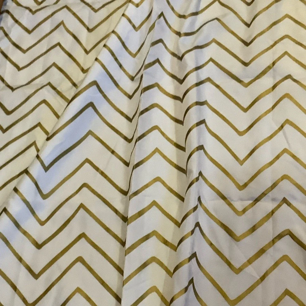 Gold Chevron Patterned Shower Curtain with Liner and Shower Hooks
